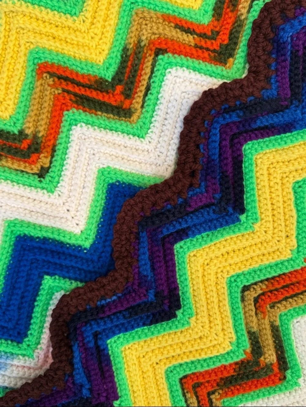 Hand Crochet Chevron Throw Blanket Multicolor Boho Vintage Zigzag 72x27